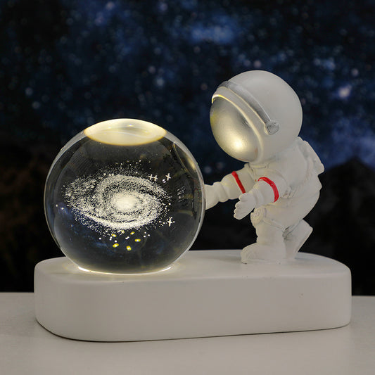 Glowing Crystal Ball Night Light with Astronaut and Planetary Galaxy Designs