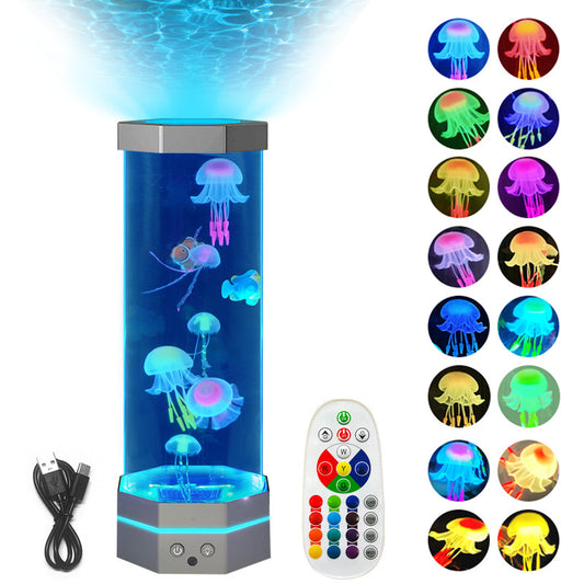 17-Color Changing Jellyfish Lava Lamp - 15-Inch Jellyfish Lamp with Remote Control and USB Plug-In, Creative Projector, and Home Decor